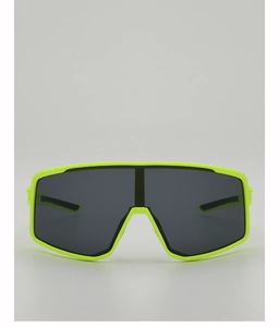 Front view of neon yellow cycling sunglasses with dark grey shield lens for sport