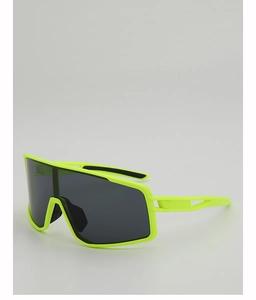 Neon green cycling sunglasses with oversized smoke lens for outdoor sports use