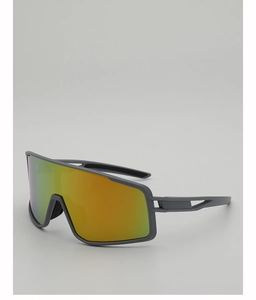 Detail view of non-slip nose pads and matte grey frame on cycling sports sunglasses