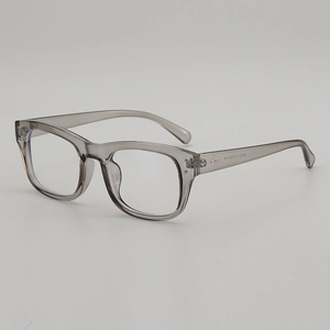 Men's transparent grey square glasses frame with lightweight TR90 material in 45-degree view