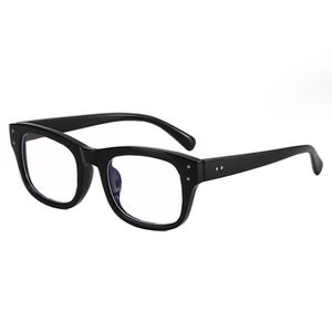 Classic black thick frame glasses with silver double dot rivets and clear lenses