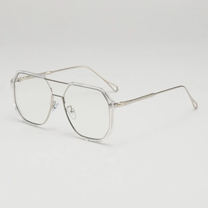 Modern transparent aviator sunglasses with gold metal temples and double bridge frame
