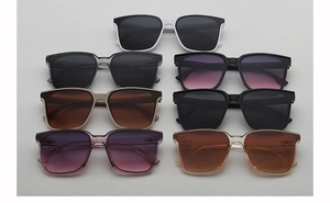 Detailed overhead view of oversized square sunglasses in seven assorted color options