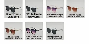 Collection of square sunglasses with gold bee accents in seven stylish color combinations