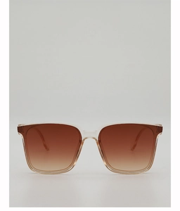 Front view of square sunglasses with transparent frame and brown gradient lenses