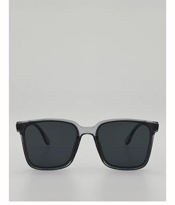 Front view of square two-tone sunglasses with gradient smoke grey and black frames