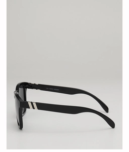 Detail of outdoor sports sunglasses hinge with silver metal decor and model specs