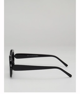 Detail view of glossy black oval sunglasses featuring sleek temples and model SN3825 specs