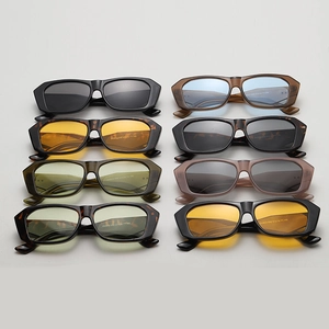 Eight pairs of vintage square sunglasses in various frame colors and tinted lenses