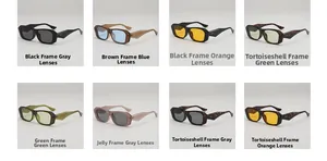 Collection of retro rectangular sunglasses in multiple frame colors and jelly lens shades