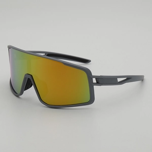 Cycling sunglasses with matte grey frame and gradient mirrored lens for outdoor sports