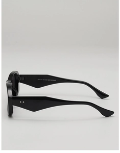Detail view of SN3815 square black sunglasses showing silver rivets and side temple markings