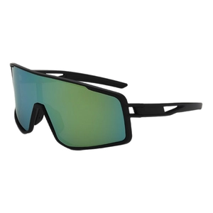 Black frame cycling sunglasses with rainbow tinted lens for outdoor sports and riding