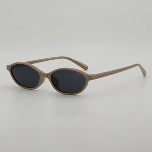 Retro-Oval-Sonnenbrille mit schmalem khakifarbenem Rahmen und grauen Gläsern