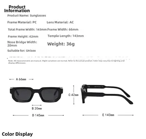 Spécifications de taille de lunettes de soleil carrées avec monture PC et verre AC