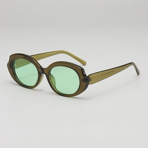 Women's oval sunglasses in olive green transparent frames with UV protection lenses