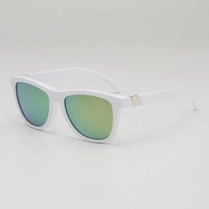 White square frame outdoor sports sunglasses with green gold gradient reflective lenses