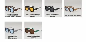 Macro display showing six color variants of oversized geometric frame sunglasses
