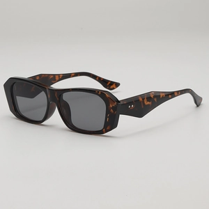 Retro square tortoiseshell sunglasses with thick frames and dark gray lenses for women