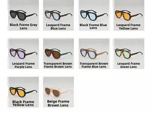 Detailed grid view of ten stylish aviator sunglasses in various frame and lens colors