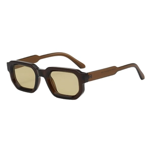 Lunettes de soleil carrées rétro à monture épaisse marron et verres ambrés