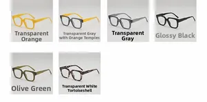 Detailed grid view showcasing six color options for square frame glasses in various finishes