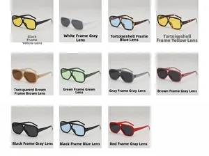 Multiple color variations of retro double-bridge pilot sunglasses in a grid layout