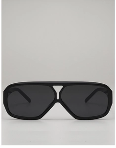 Detail view of double-bridge square pilot sunglasses with hollow nose bridge design