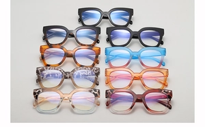 Collection of large square anti-blue light glasses in various leopard and gradient frames