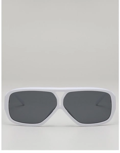 Close-up of modern pilot sunglasses featuring thick white frames and dark grey lenses