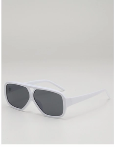 Detail of white vintage sunglasses with double bridge and dark grey lenses on white background