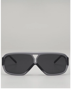 Detail of gray translucent double bridge sunglasses with unique hollow triangle design