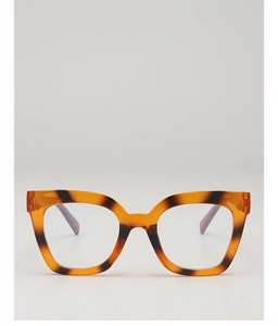 Detailed front view of square leopard print glasses frames with amber tortoise texture