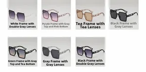 Matrice de grandes lunettes de soleil carrées en sept couleurs avec verres dégradés