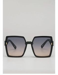 Détails de lunettes carrées vert olive avec verres dégradés et détails triangulaires dorés
