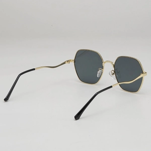 Square gold metal frame sunglasses with dark grey lenses for UV protection outdoors