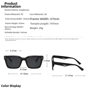 Guide des tailles de lunettes de soleil montrant les dimensions et détails du PC AC