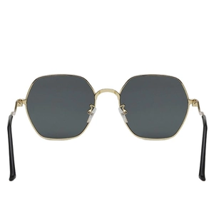 Classic gold hexagonal metal sunglasses with dark grey UV protective lenses