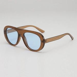 Retro oversized pilot sunglasses with brown frames and light blue ocean lenses