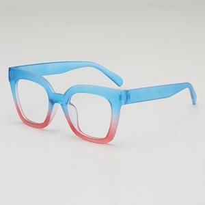 Blue and pink gradient oversized square glasses frame with matte finish for women