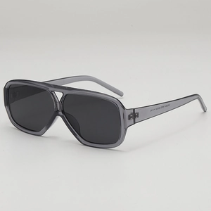 2025 retro double bridge pilot sunglasses with smoke grey translucent frame and dark lenses
