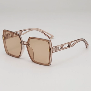 Lunettes de soleil carrées oversize pour femmes marron transparent avec branches évidées