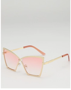 Detailed side view of oversized metal butterfly frames with pink gradient lenses