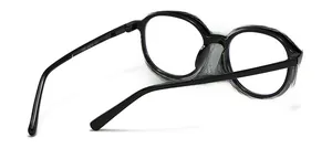 Detail view of round black eyeglass frame showing size 48-18-131 on the inner temple