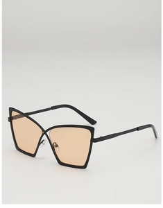 Macro shot of matte black butterfly cat-eye frames with stylish translucent orange lenses