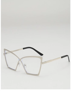 Detailed view of the champagne gold cat-eye metal frame with anti-blue light lenses