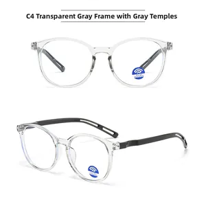 Détail de lunettes anti-lumière bleue C4 grises transparentes avec branches grises