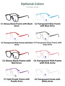 Kids square blue light blocking glasses in eight various candy colors with resin frames