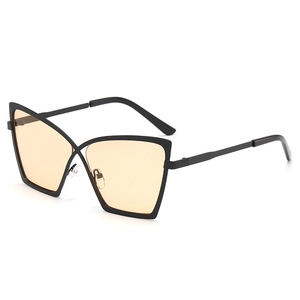 Cat-eye cross frame sunglasses with matte black metal finish and orange lenses