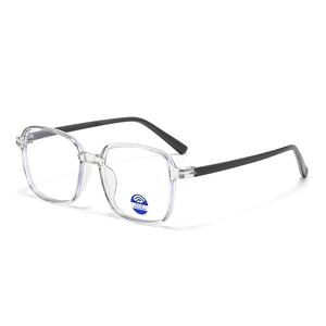 Modern square blue light blocking glasses with clear frames and black temples for kids